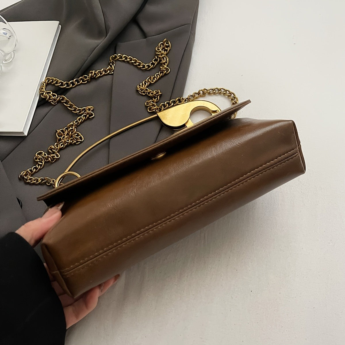 Chic Burgundy Safety Pin Crossbody Bag
