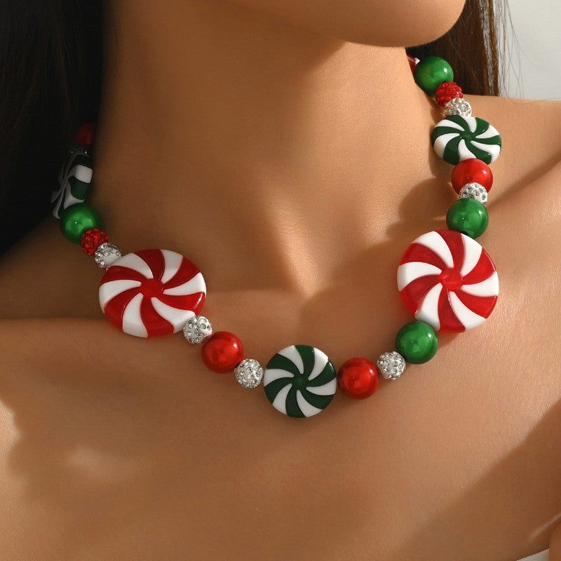 Festive Peppermint Swirl Resin Necklace