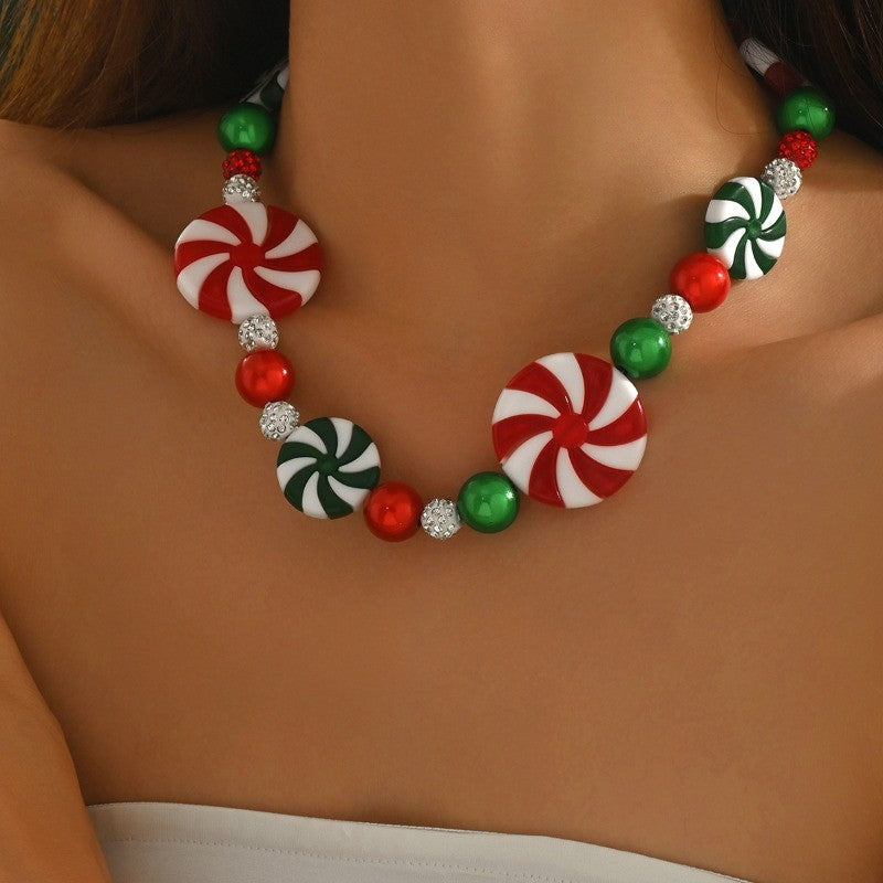 Festive Peppermint Swirl Resin Necklace