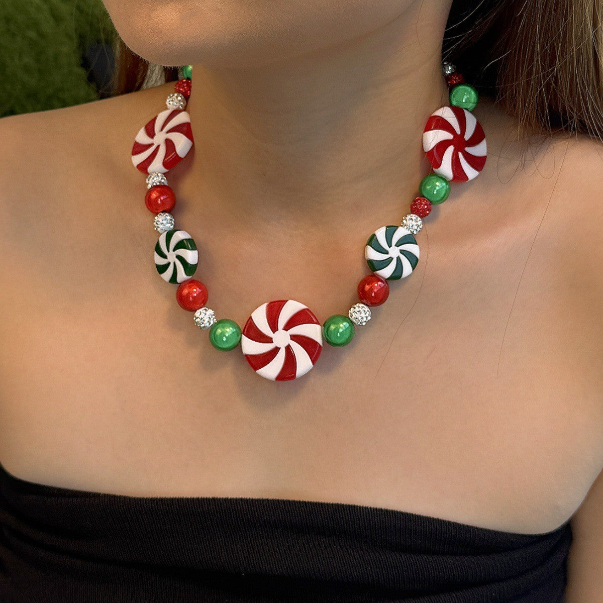 Festive Peppermint Swirl Resin Necklace