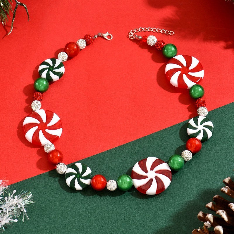 Festive Peppermint Swirl Resin Necklace