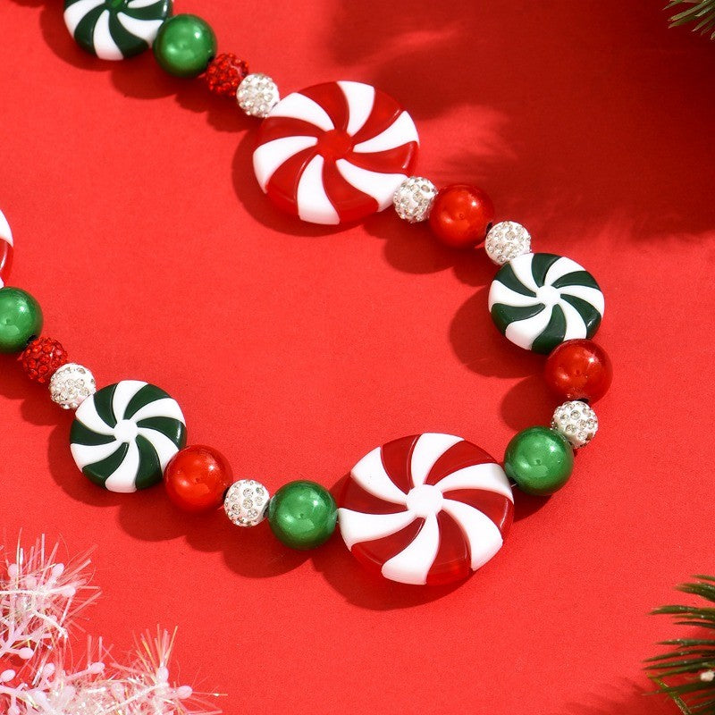 Festive Peppermint Swirl Resin Necklace