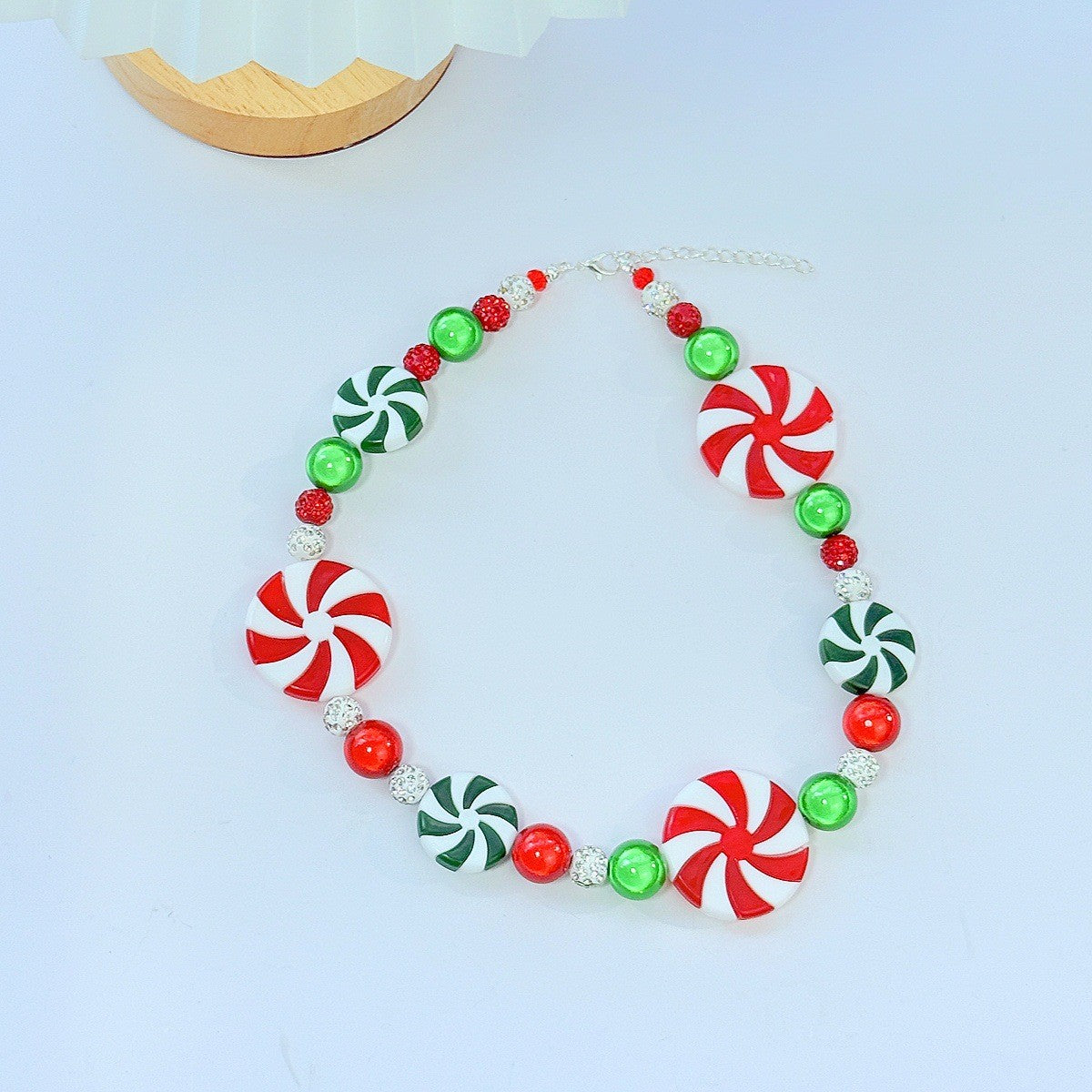 Festive Peppermint Swirl Resin Necklace