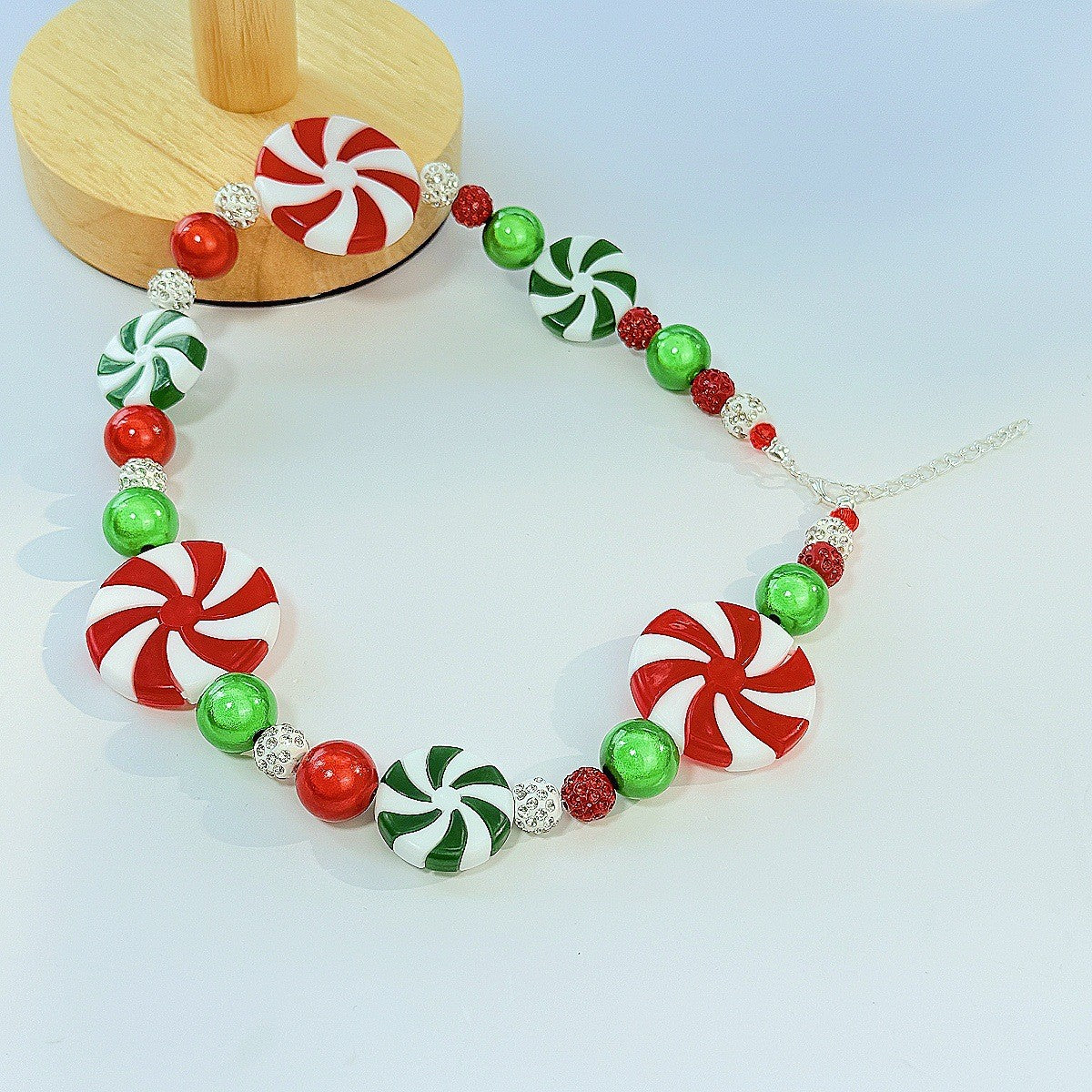 Festive Peppermint Swirl Resin Necklace