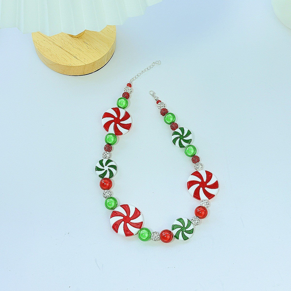 Festive Peppermint Swirl Resin Necklace