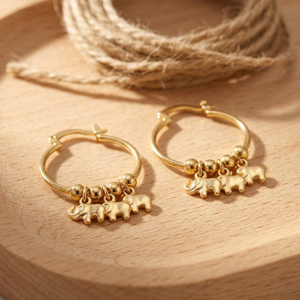 14k Dainty Elephant Huggie Hoop Earrings