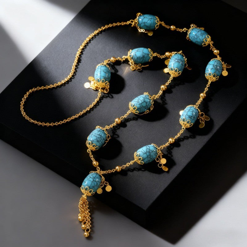 Boho Vintage Faux Turquoise Long Necklace