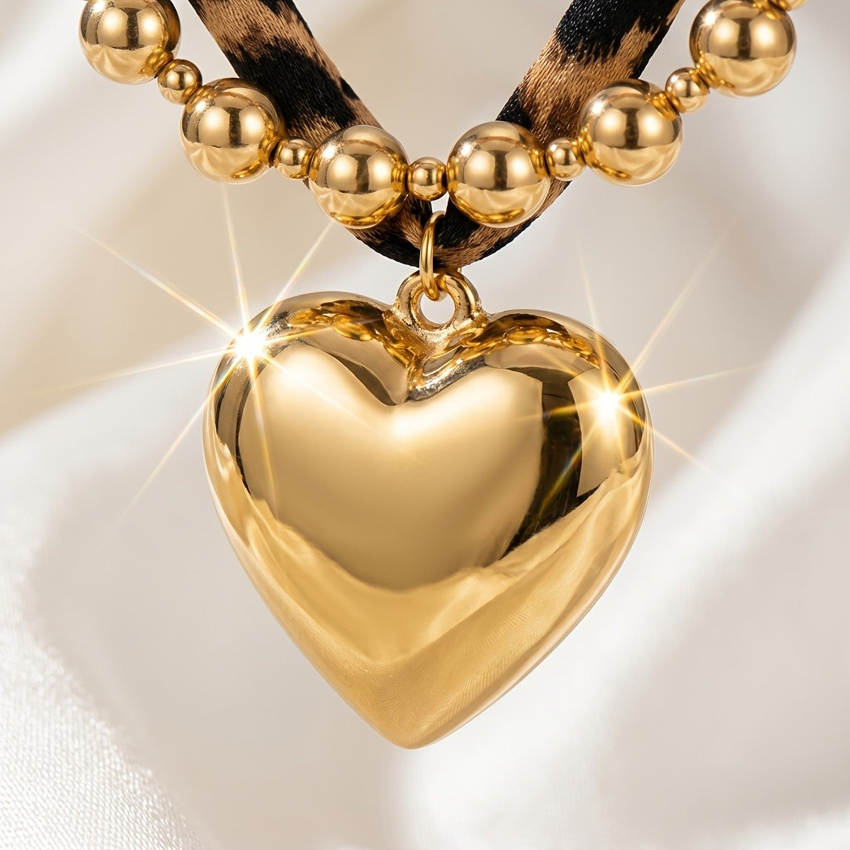 Leopard Print Heart Layered Necklace