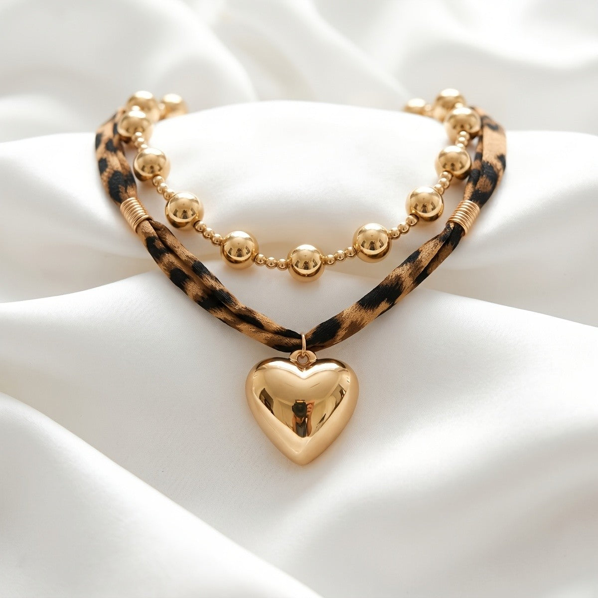 Leopard Print Heart Layered Necklace