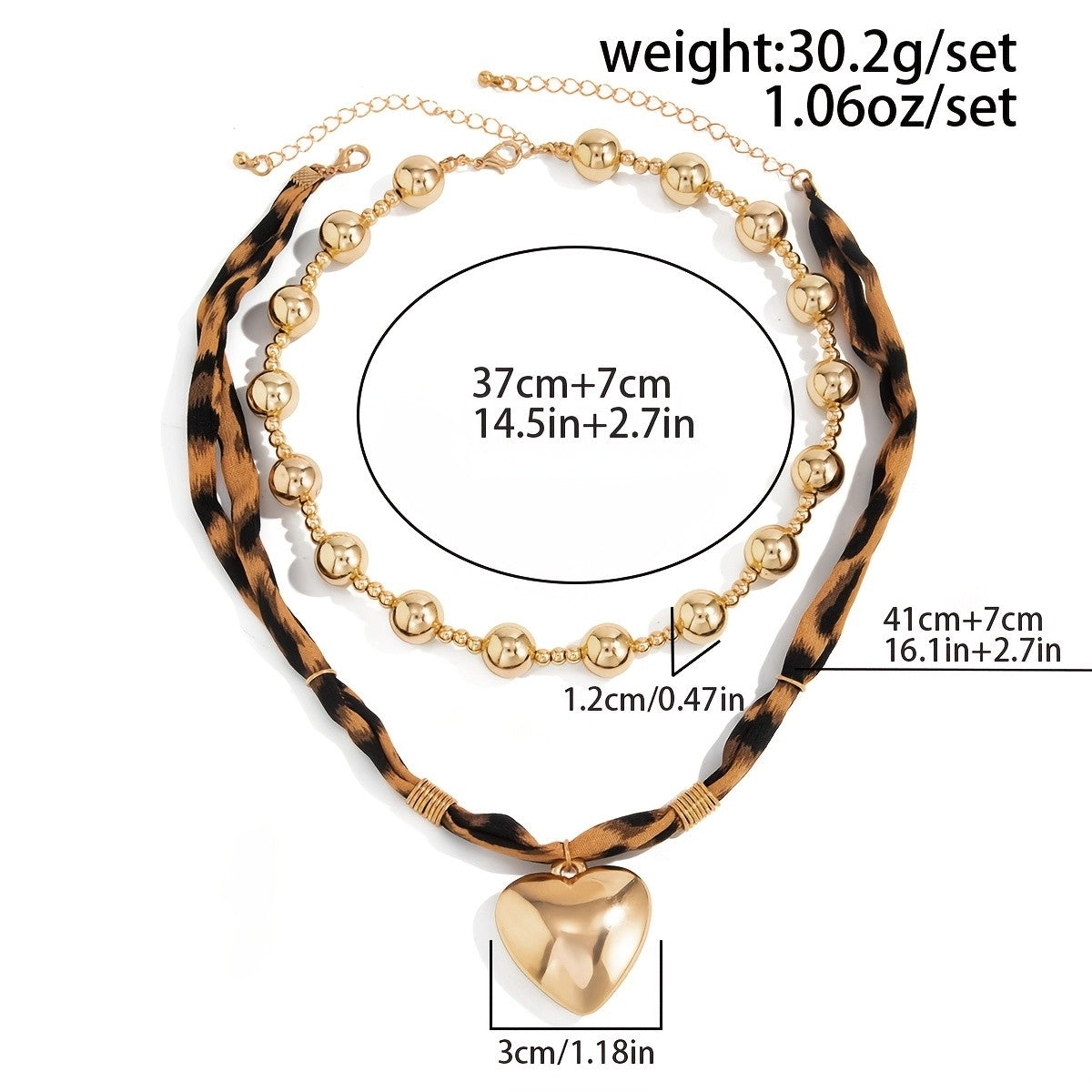 Leopard Print Heart Layered Necklace