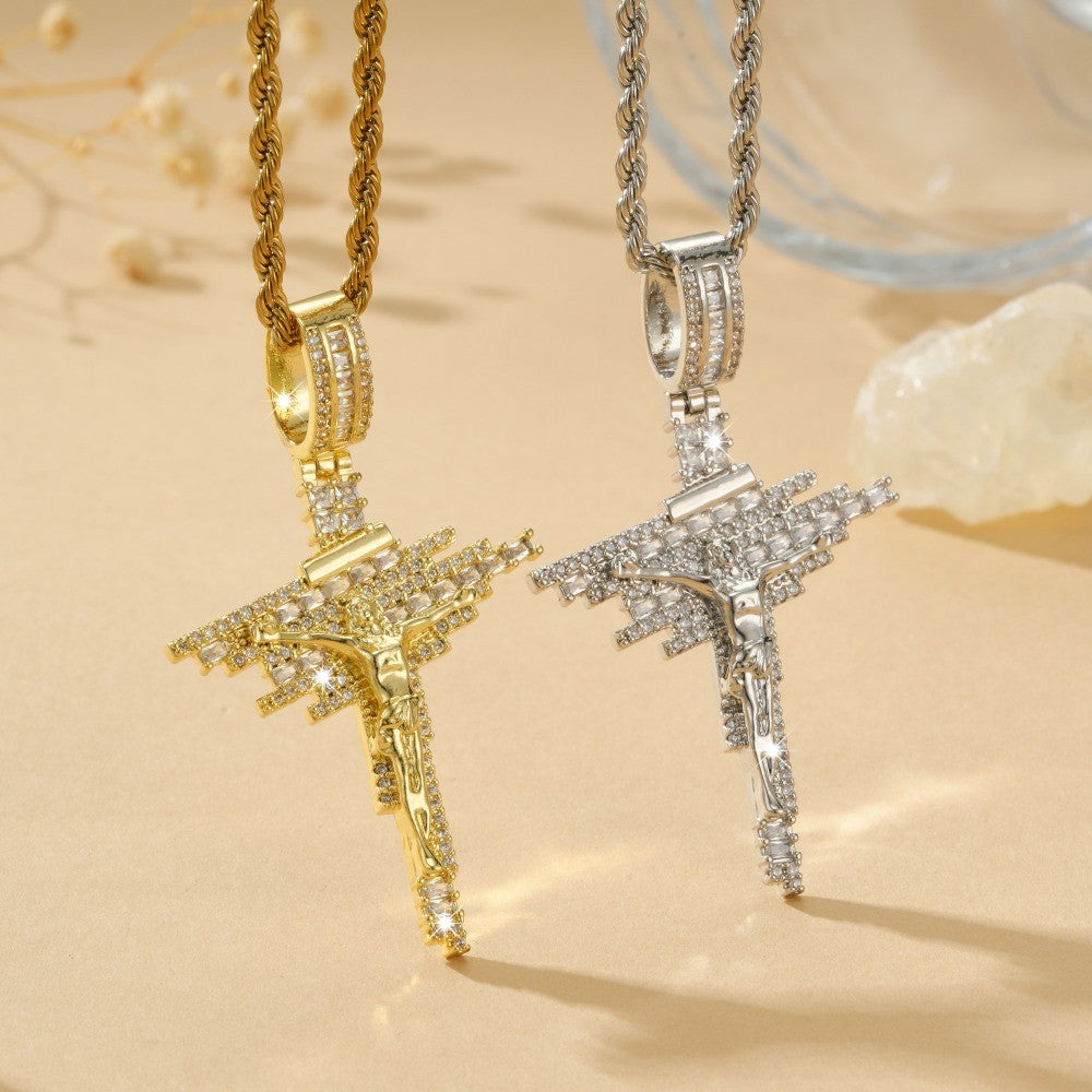 14k Classy Zircon Cross Necklace