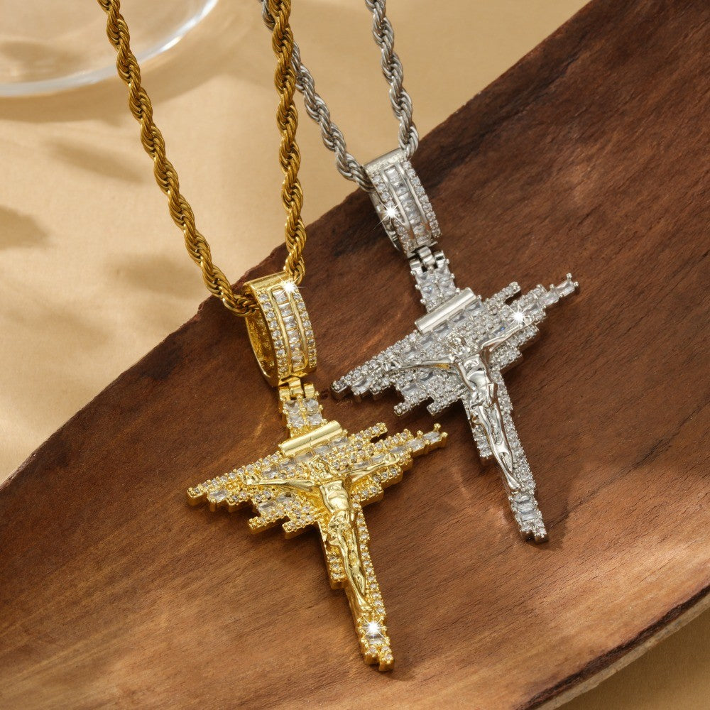 14k Classy Zircon Cross Necklace