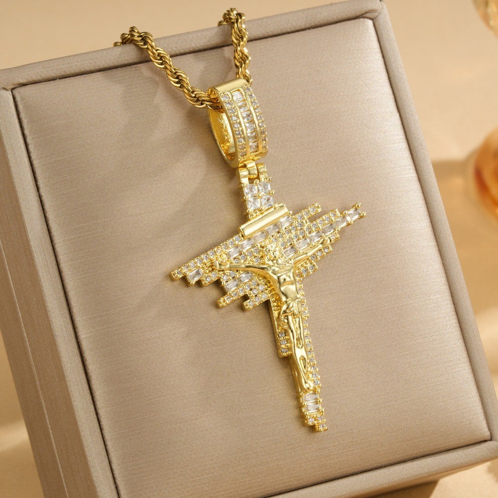 14k Classy Zircon Cross Necklace