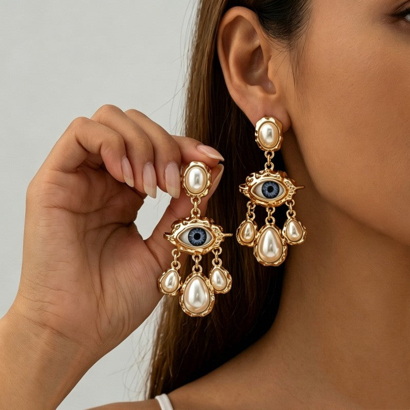 Vintage Evil Eye Shell Drop Earrings