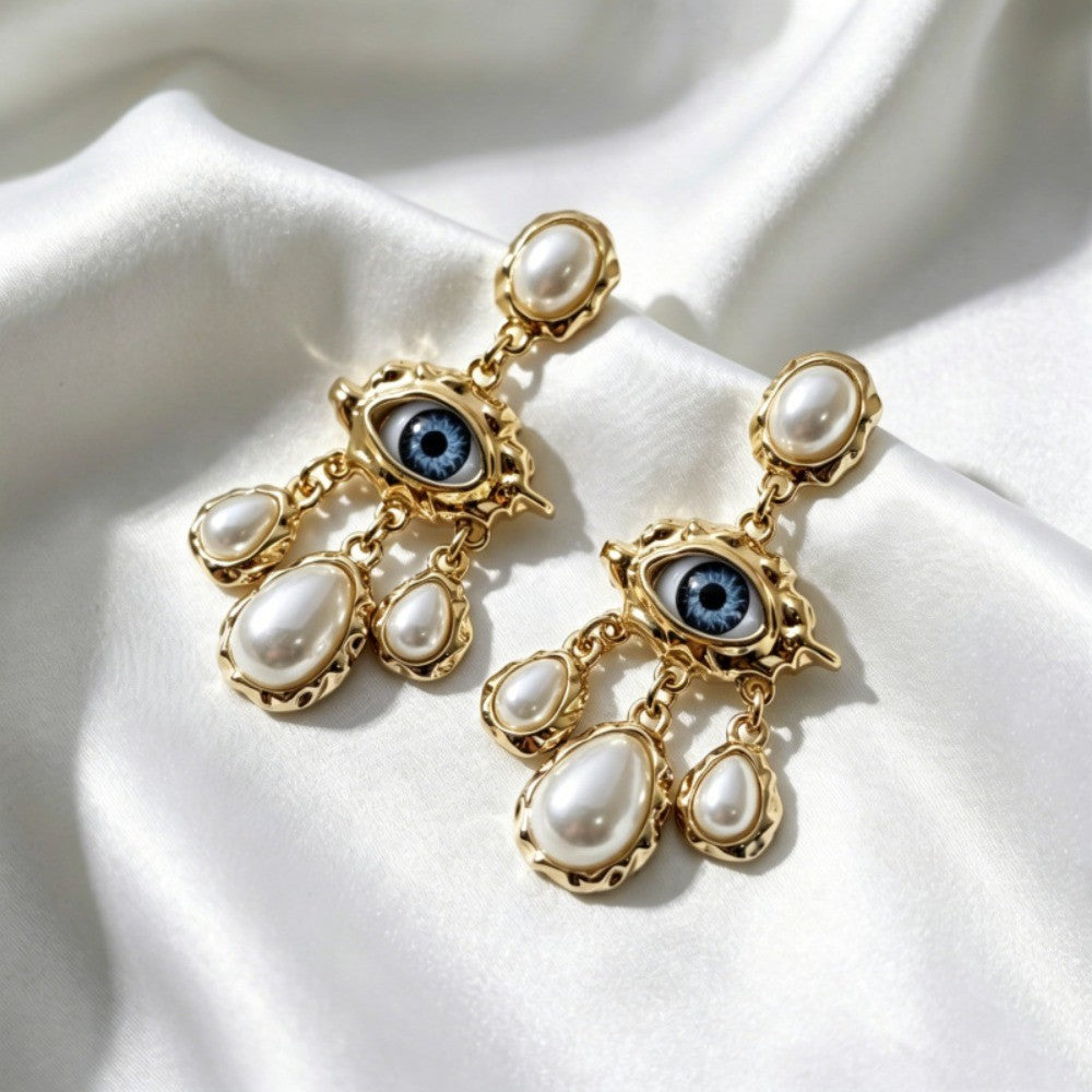 Vintage Evil Eye Shell Drop Earrings