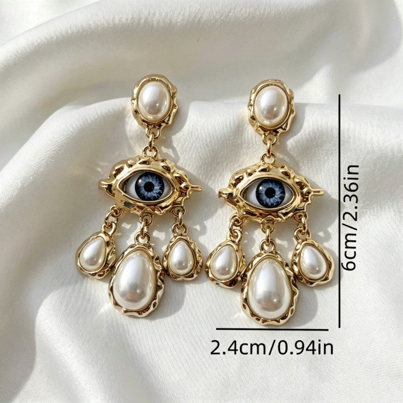 Vintage Evil Eye Shell Drop Earrings