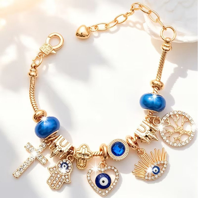 14k Boho Evil Eye Charm Bracelet