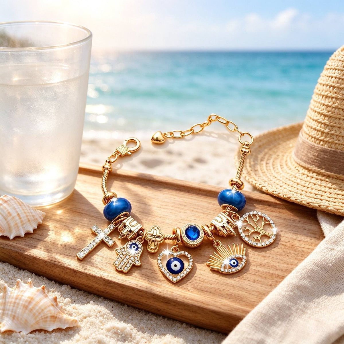 14k Boho Evil Eye Charm Bracelet