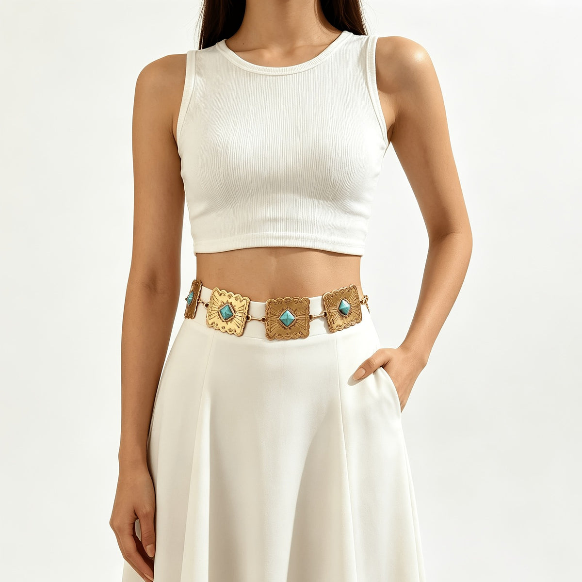 Boho Vintage Carved Turquoise Waist Chain