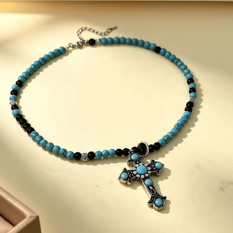 Boho Turquoise Beaded Cross Necklace