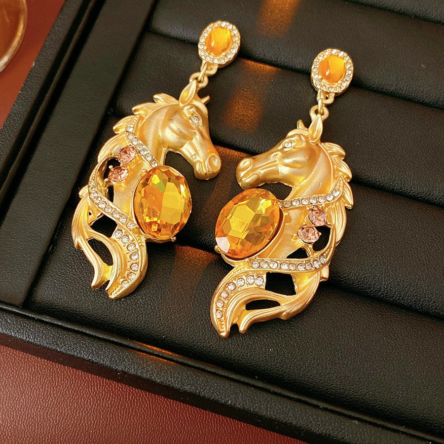 Vintage Jeweled Horse Dangle Earrings