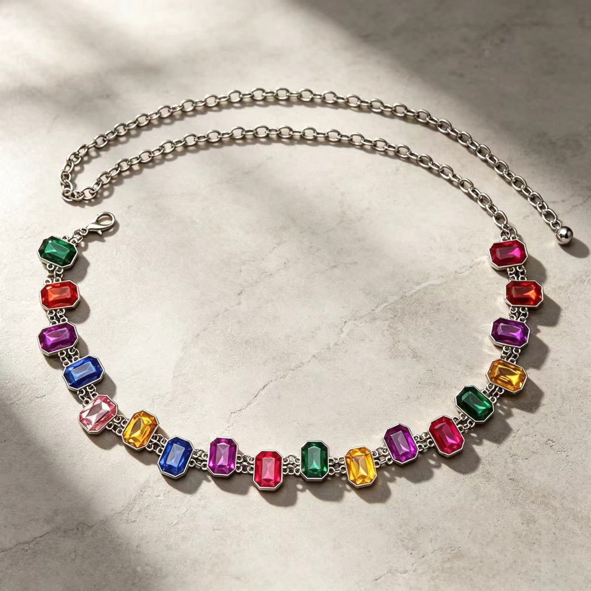 Boho Multicolor Rectangular Gem Waist Chain