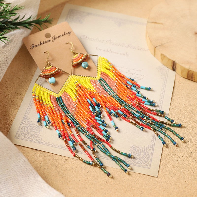 Boho Colorful Seed Bead Fringe Earrings