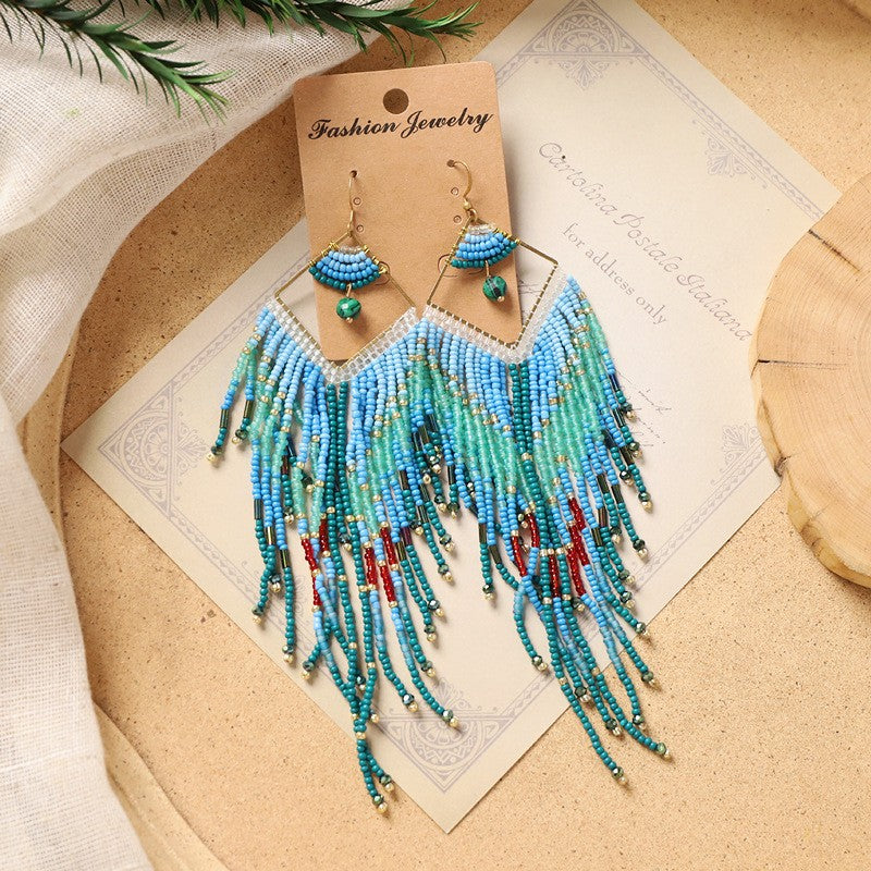 Boho Colorful Seed Bead Fringe Earrings
