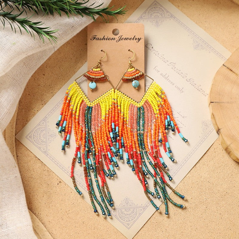 Boho Colorful Seed Bead Fringe Earrings