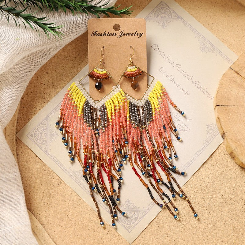 Boho Colorful Seed Bead Fringe Earrings