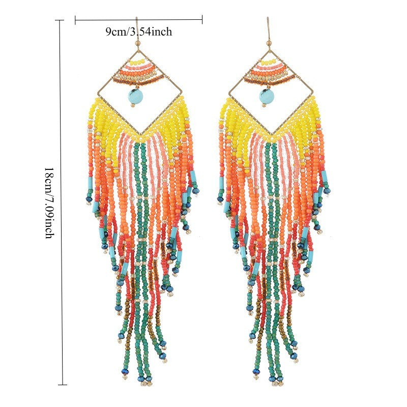 Boho Colorful Seed Bead Fringe Earrings