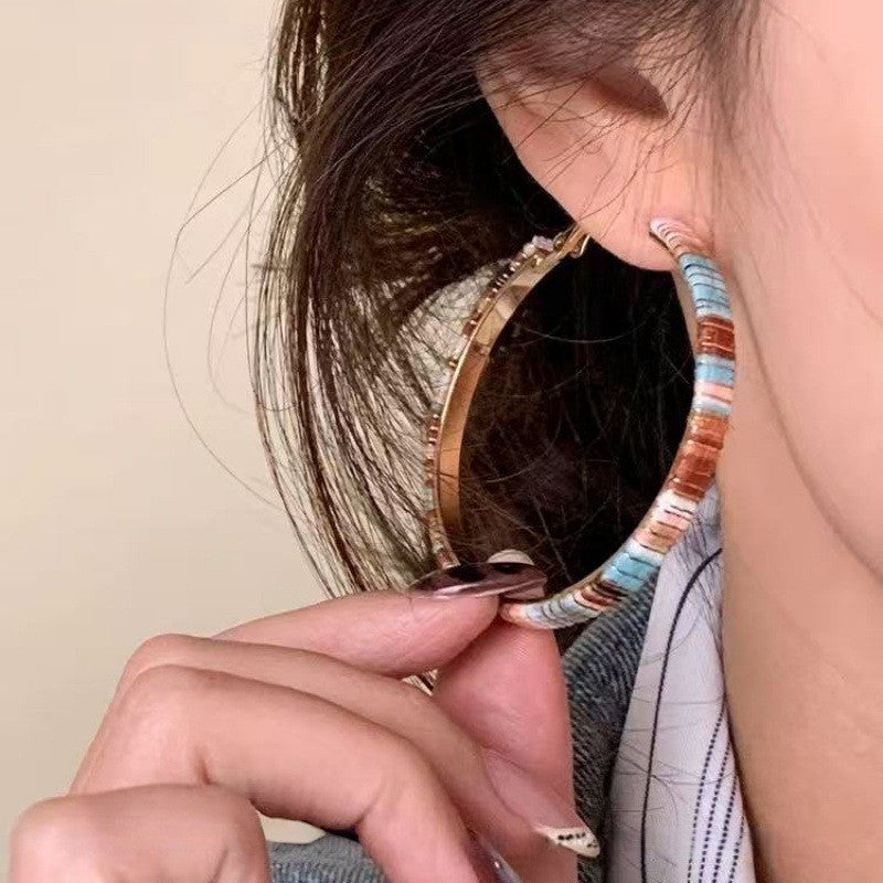 Boho Colorful Stone Large Hoop Earrings