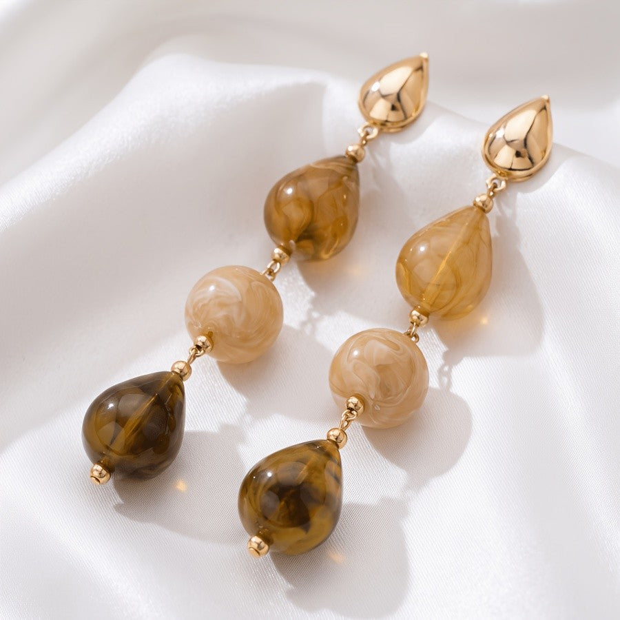 Boho Marbled Amber Teardrop Dangle Earrings
