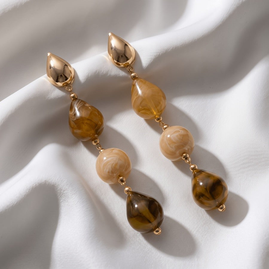 Boho Marbled Amber Teardrop Dangle Earrings