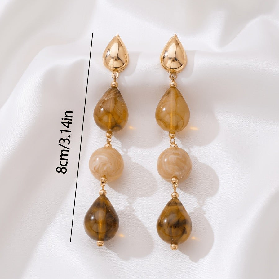 Boho Marbled Amber Teardrop Dangle Earrings