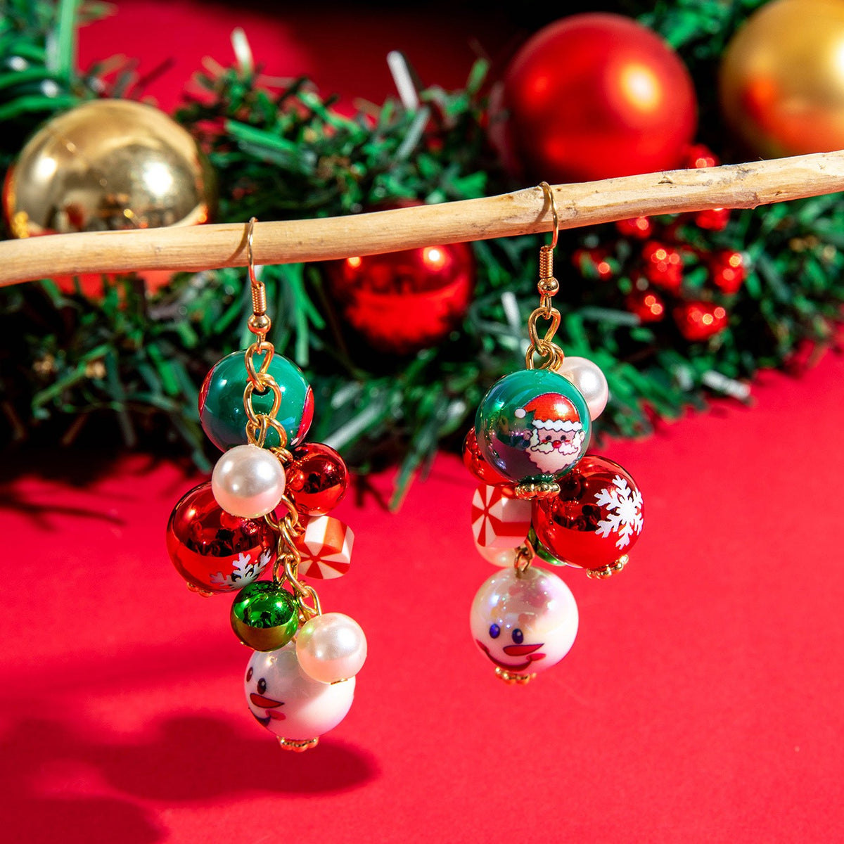 Festive Snowman Bauble Drop Earrings
