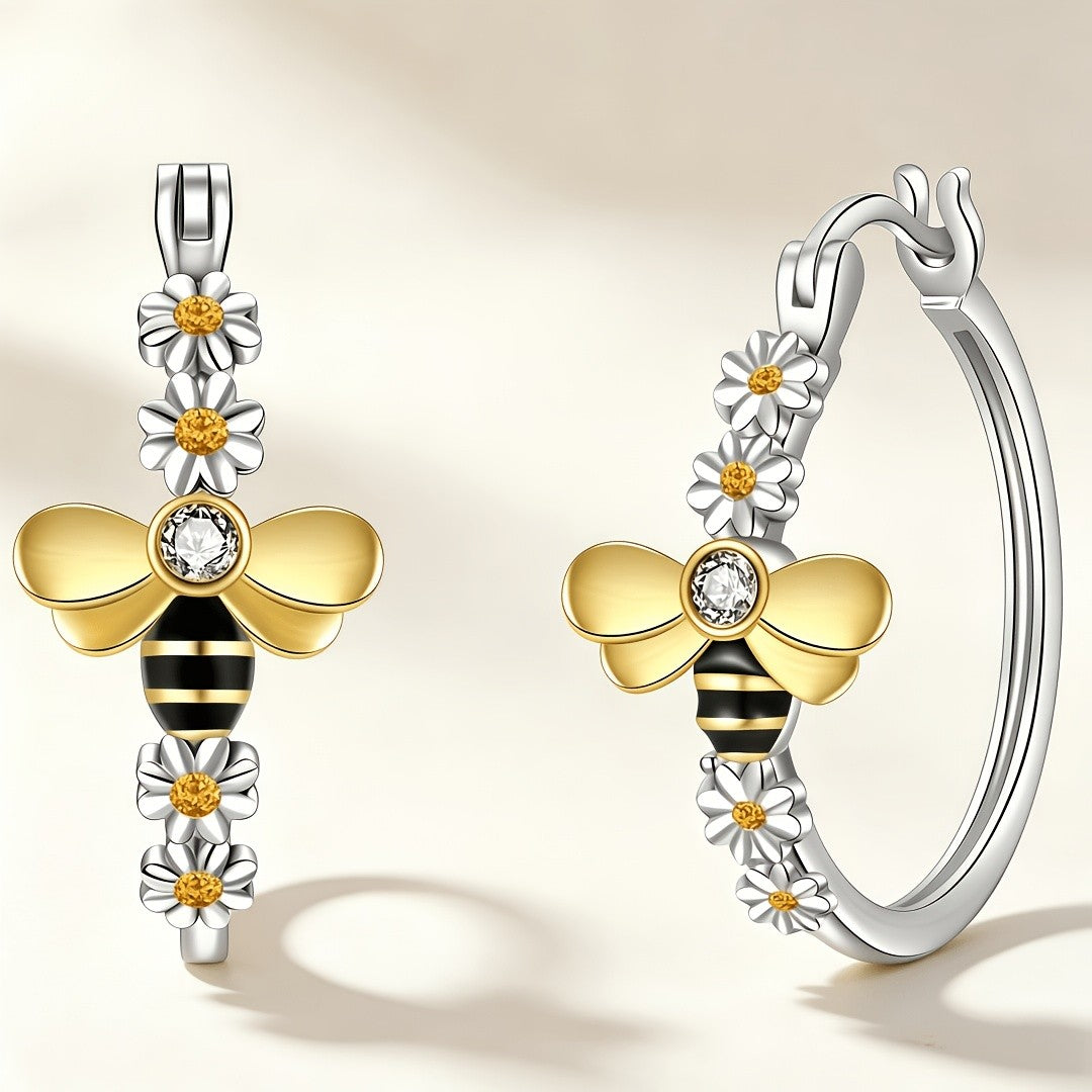 Boho Bee And Daisy Hoop Earrings