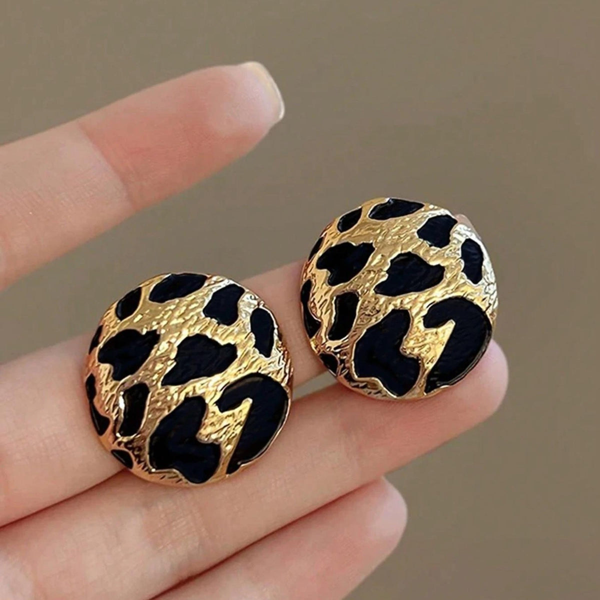 Vintage Leopard Print Disc Stud Earrings