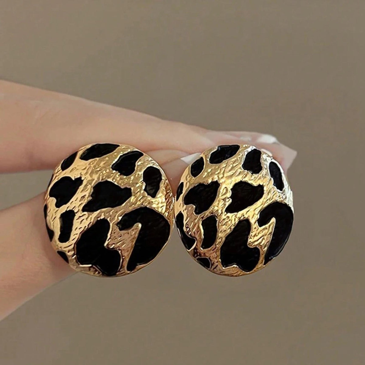 Vintage Leopard Print Disc Stud Earrings