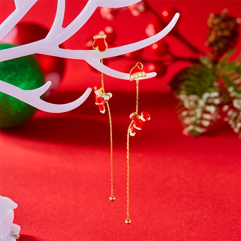 Dainty Candy Cane Santa Tassel Earrings