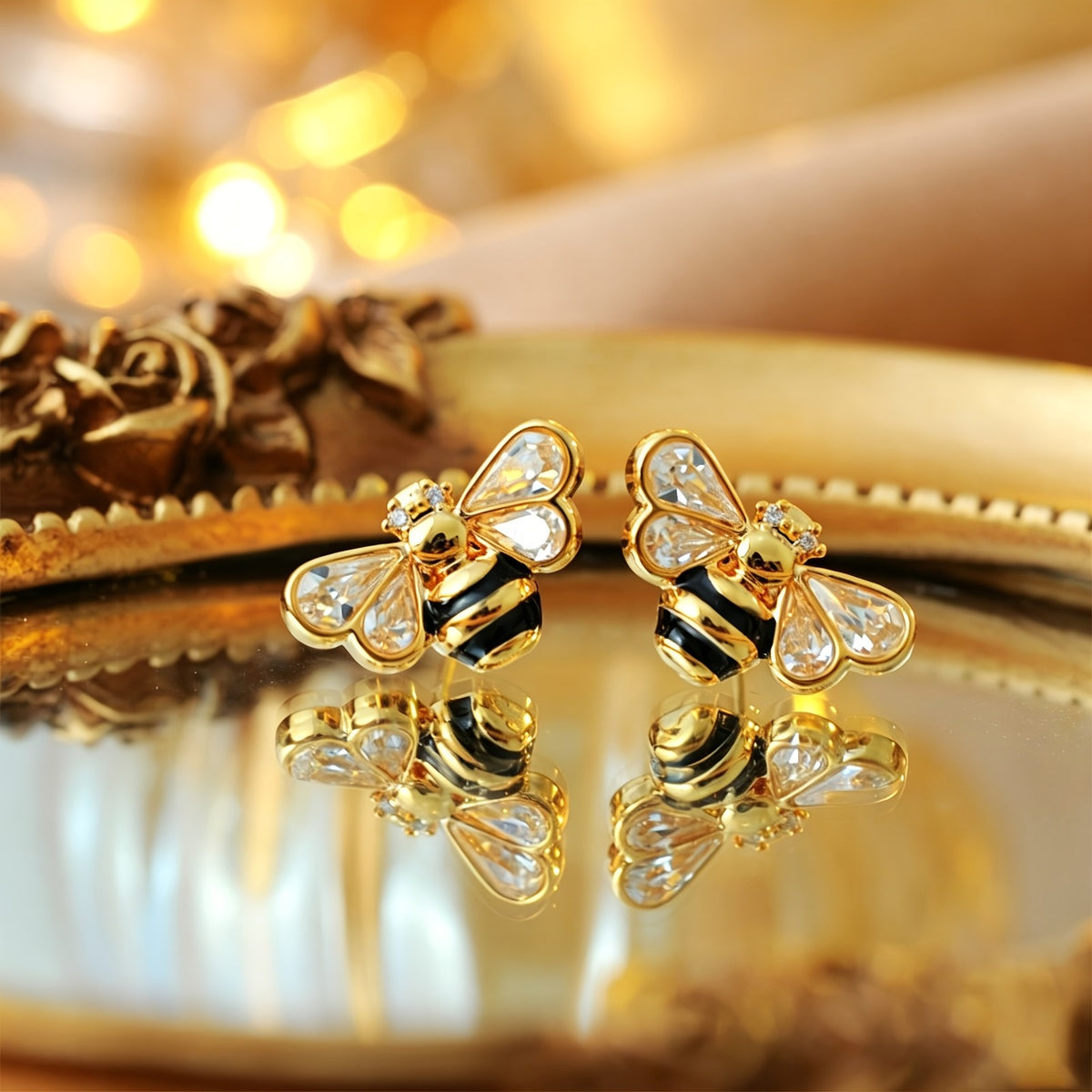 Dainty Crystal Bee Stud Earrings