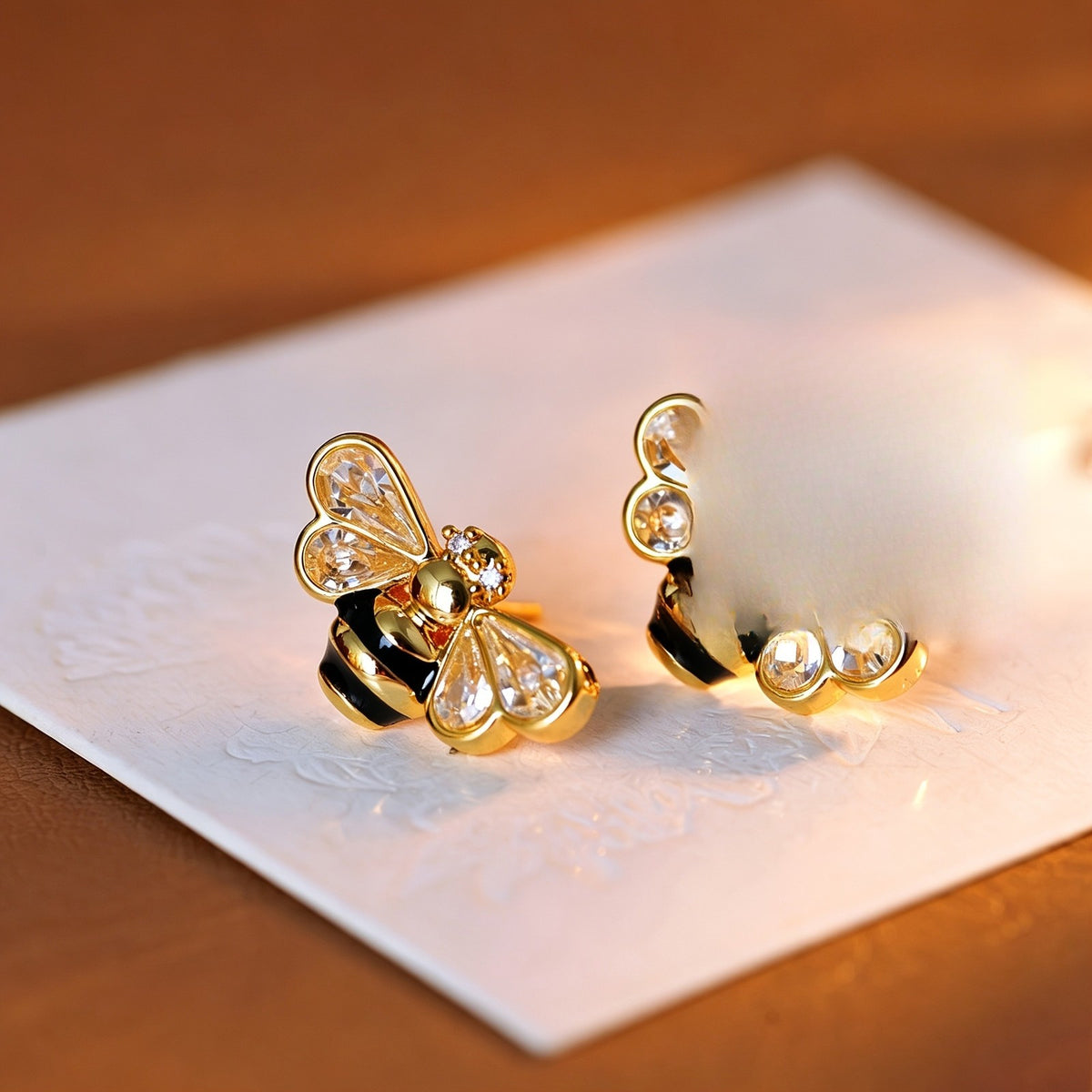 Dainty Crystal Bee Stud Earrings