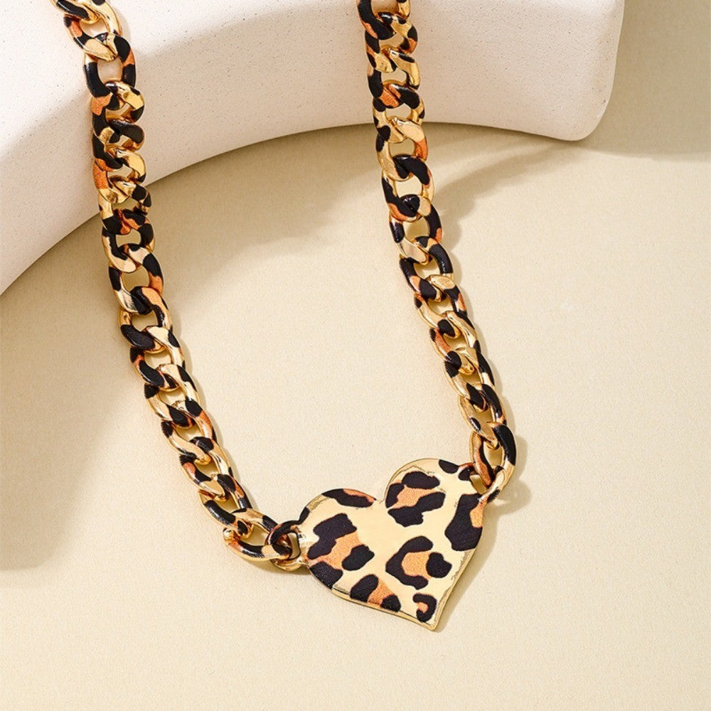 Classy Leopard Print Heart Chain Necklace