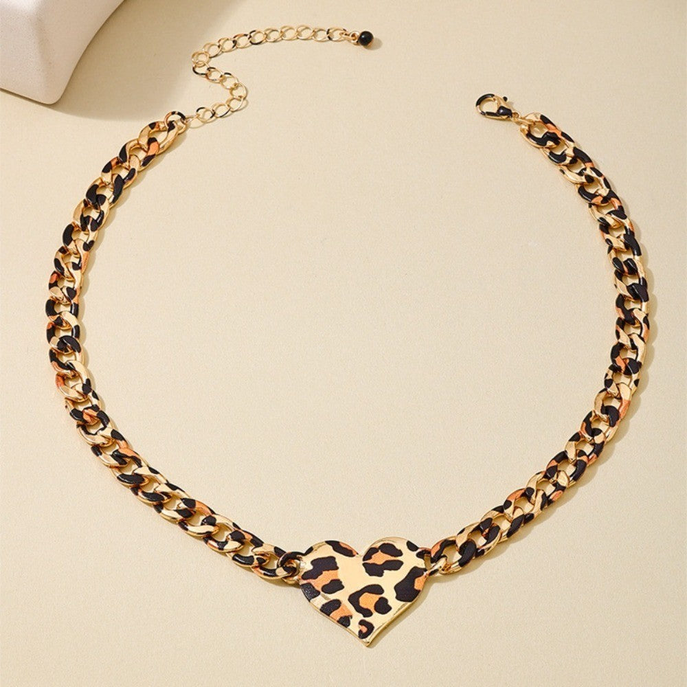 Classy Leopard Print Heart Chain Necklace