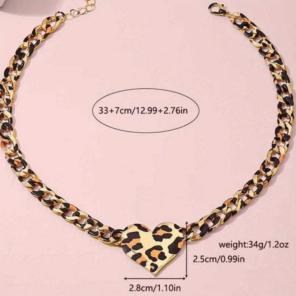 Classy Leopard Print Heart Chain Necklace