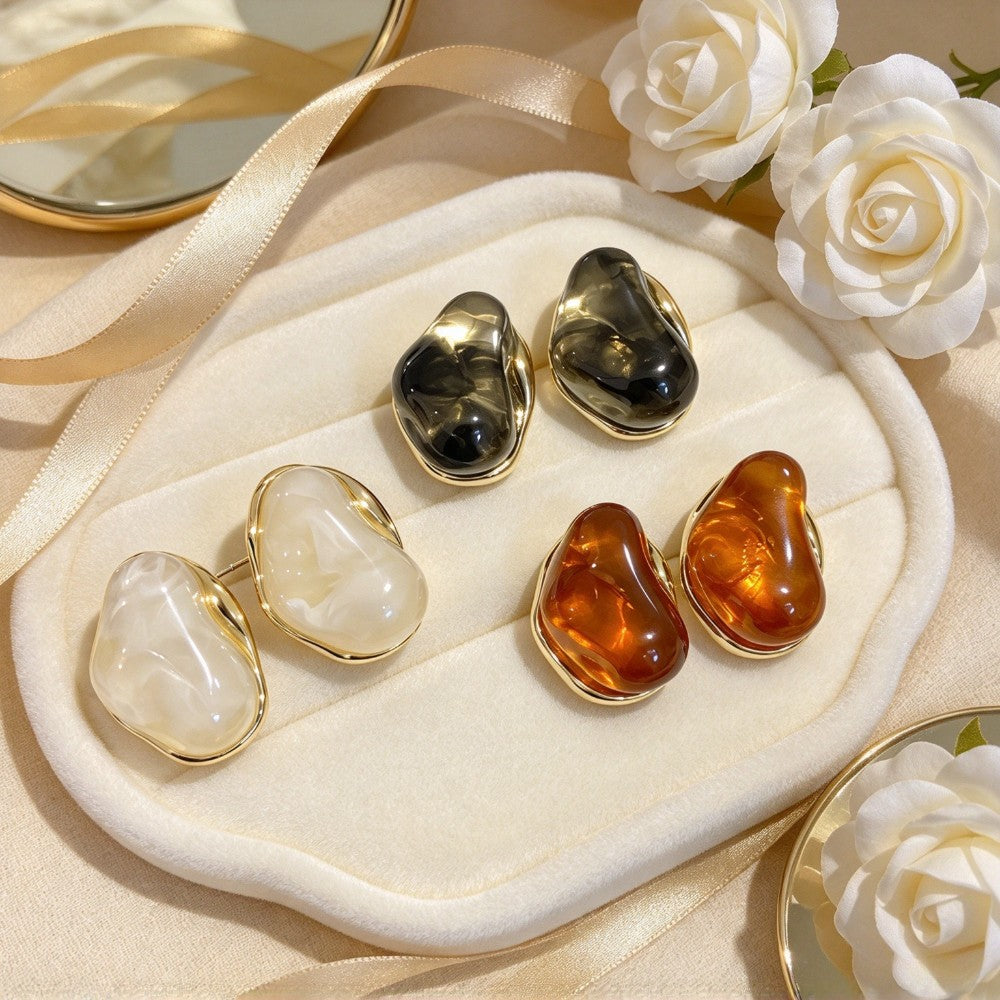 Classy Smoky Resin Irregular Stud Earrings