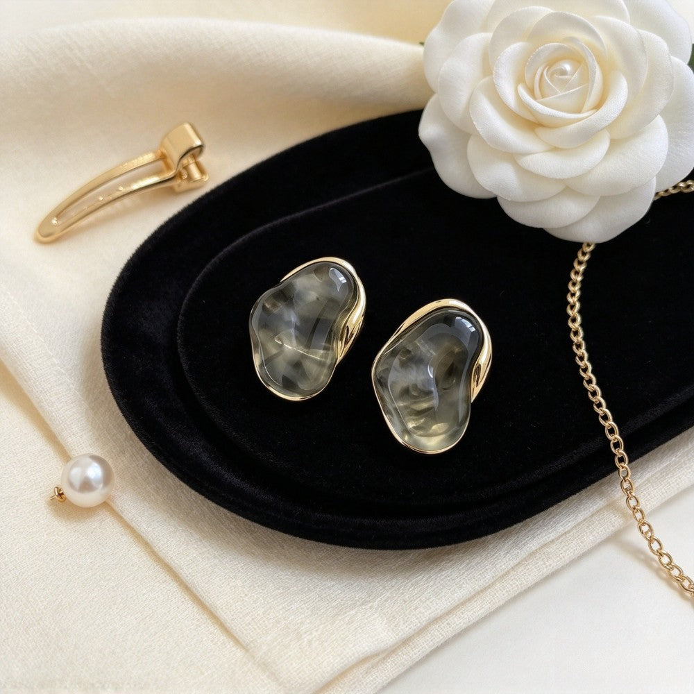 Classy Smoky Resin Irregular Stud Earrings