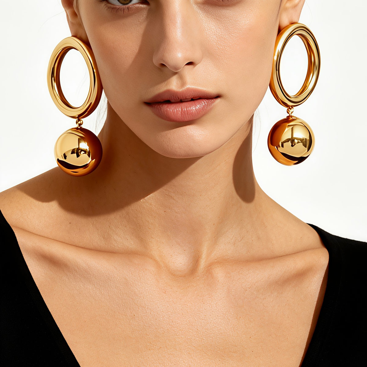 Elegant Geometric Hoop and Sphere Drop Earrings