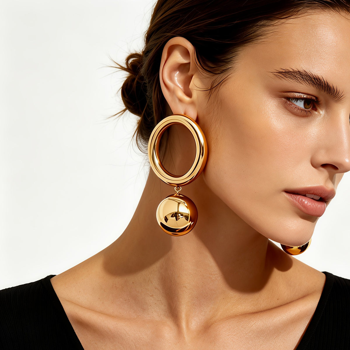Elegant Geometric Hoop and Sphere Drop Earrings