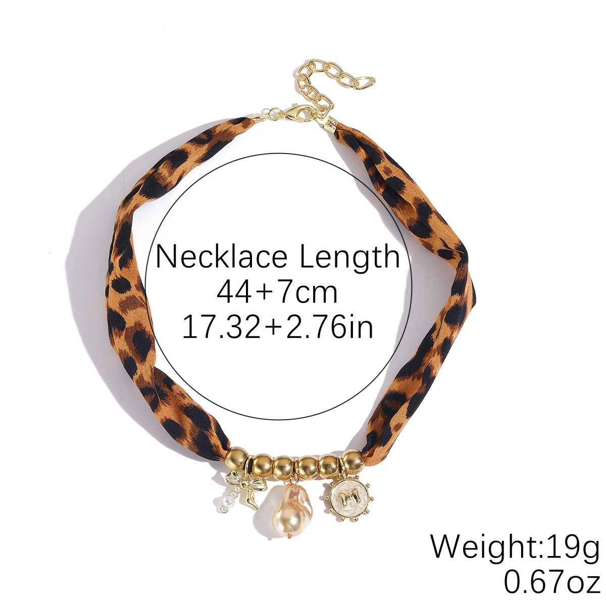Boho Leopard Print Ribbon Charm Necklace